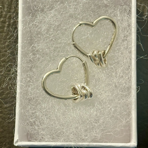 NWOT Sterling Silver 925 Open Heart Hoop Dangle Pierced Earrings - Picture 6 of 7